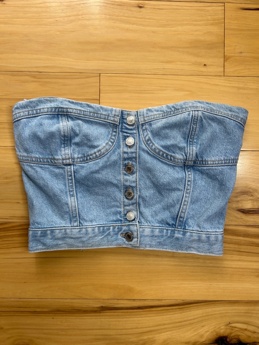 Zara Blue Denim Corset Style Strapless Top | Size Medium - Picture 2 of 7